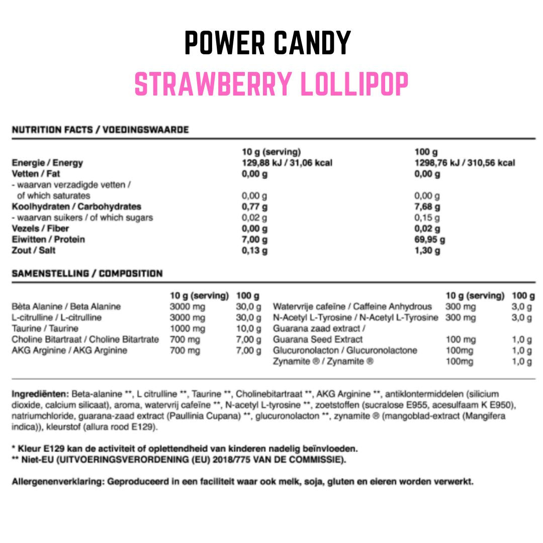 FITNESS CANDY POWER CANDY  MAXIMUM PRE WORKOUT STRAWBERRY LOLLIPOP
